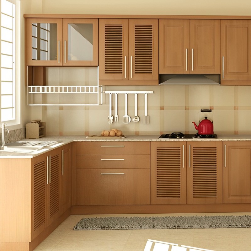 Tủ bếp dài 4m bằng gỗ sồi Nga