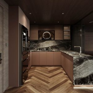 Tủ bếp gỗ công nghiệp lõi MDF, phủ Lacquered Laminate CN8