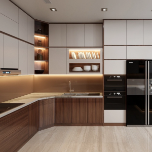 Tủ bếp gỗ công nghiệp hiện đại lõi MFC phủ Melamine CN5